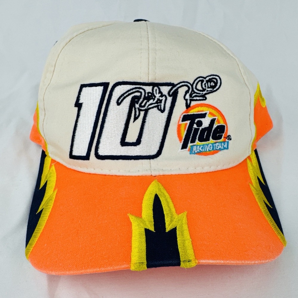 Vintage NASCAR Tide Racing SnapBack Hat Ricky Rudd #10 Flames AOP Fresh Caps